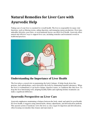 Natural Remedies for Liver Care with Ayurvedic Help