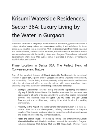 krisumi waterside residences sector 36a luxury