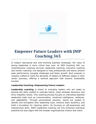Empower Future Leaders with JNIP Coaching 365