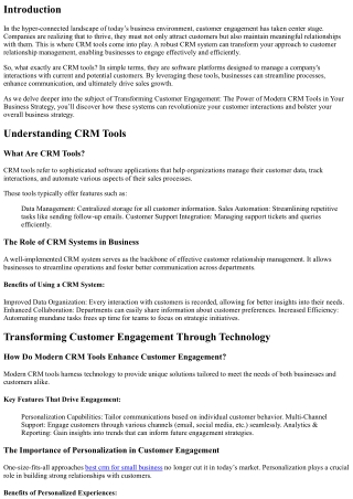 Transforming Customer Engagement: The Power of Modern CRM Tools in Your Business