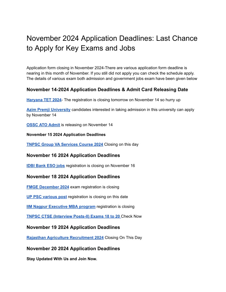 november 2024 application deadlines last chance