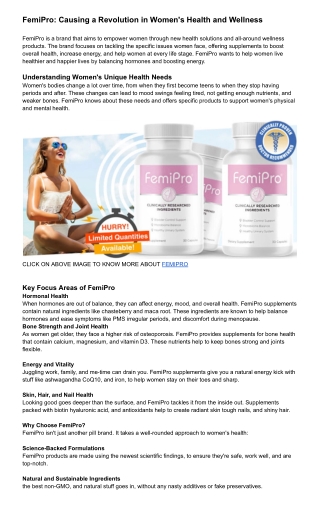 FemiPro: Causing a Revolution in Women's Health and Wellness
