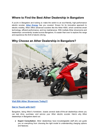 Where to Find the Best Ather Dealership in Bangalore