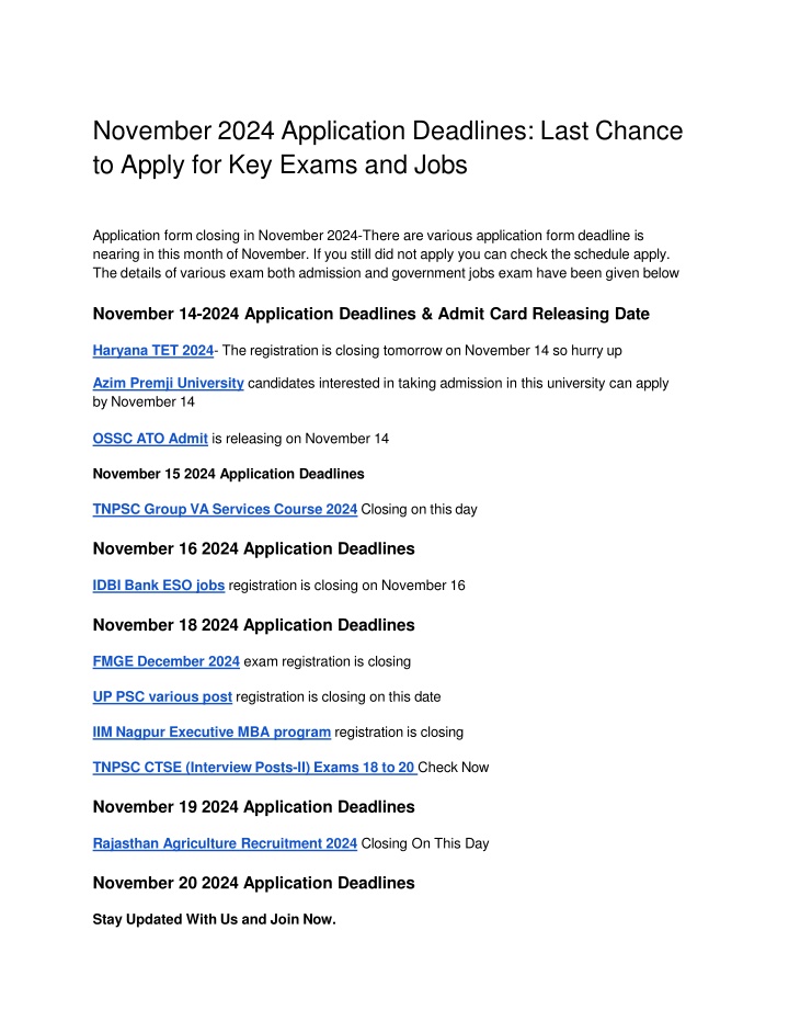 november 2024 application deadlines last chance