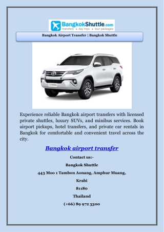 Bangkok Airport Transfer | Bangkok Shuttle