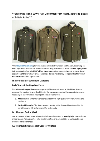 **Exploring Iconic WWII RAF Uniforms: From Flight Jackets to Battle of Britain A