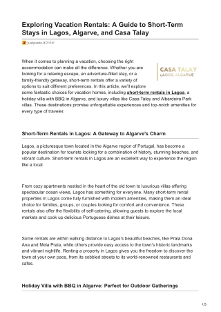 Exploring Vacation Rentals A Guide to Short-Term Stays in Lagos Algarve and Casa Talay