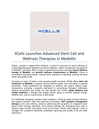 XCells Launches Advanced Stem Cell and Wellness Therapies in Medellin