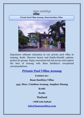 Private Pool Villas Aonang | Baan Santhiya Villas