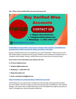 Top 7 Sites To Buy Verified Wise Accounts (Personal and