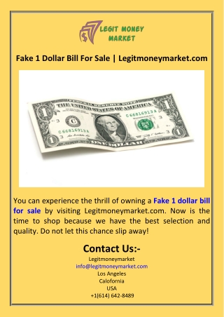 Fake 1 Dollar Bill For Sale  Legitmoneymarket.com