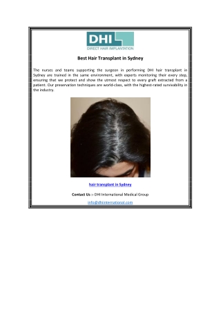 Best Hair Transplant in Sydney