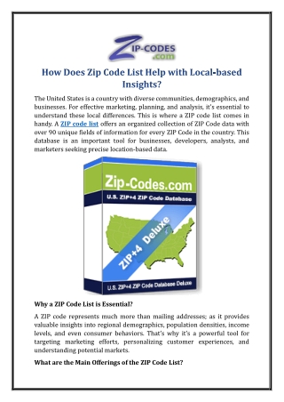 how does zip code list help with local based