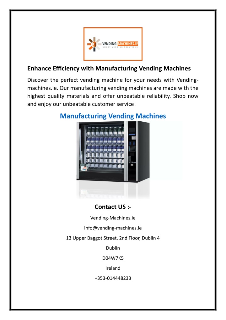 enhance efficiency with manufacturing vending