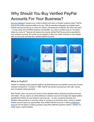 Why Should You Buy Verified PayPal Accounts For Your Business