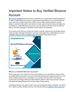 Important Notice to Buy Verified Binance Account