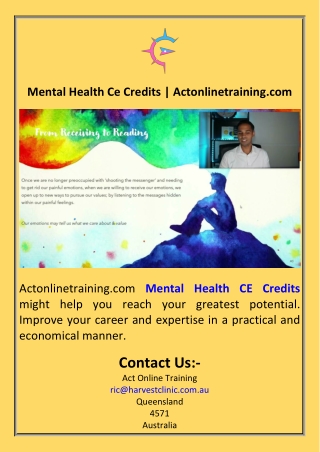 Mental Health Ce Credits  Actonlinetraining.com