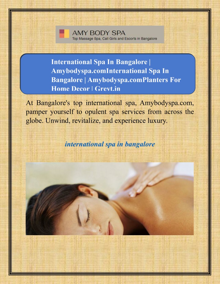 at bangalore s top international spa amybodyspa