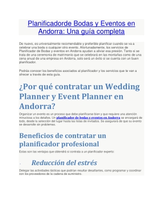 Planificadorde Bodas y Eventos en Andorra: Una guía completa