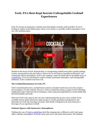 York, PA’s Best-Kept Secrets-Unforgettable Cocktail Experiences
