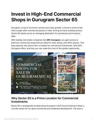 Commercial Shops for Sale in Gurugram Sec 65