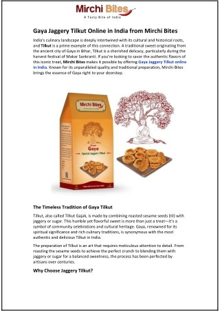 Gaya Jaggery Tilkut Online in India from Mirchi Bites