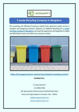 E waste Recycling Company in Bangalore