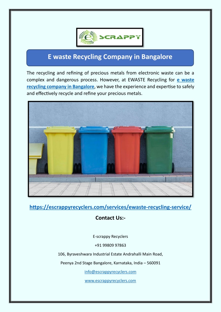 e waste recycling company in bangalore