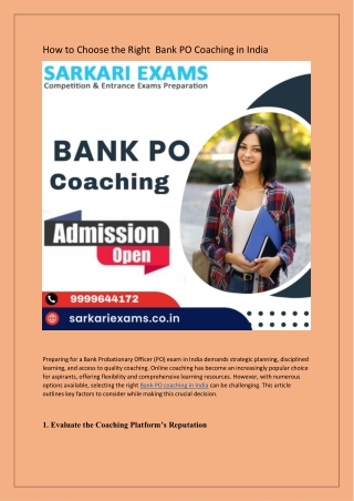 How to Choose the Right  Bank PO Coaching in India