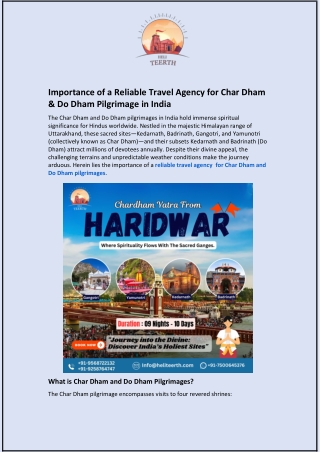 Importance of a Reliable Travel Agency for Char Dham & Do Dham Pilgrimage