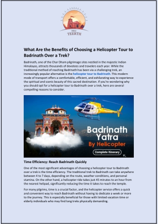 Why the Kedarnath Yatra by Helicopter Tour is Gaining Popularity Among Tourists?