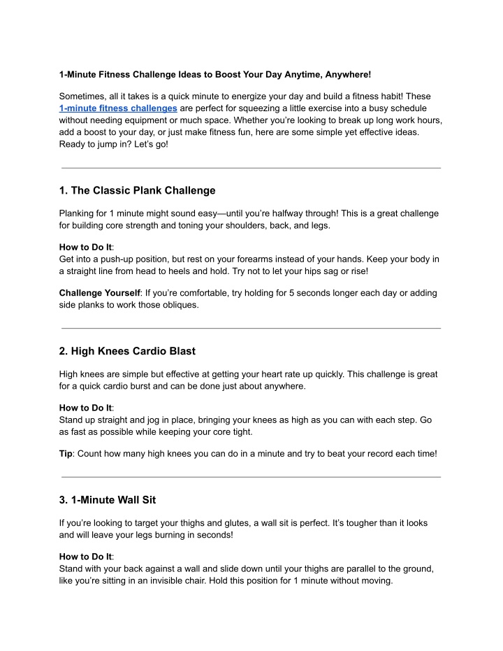 1 minute fitness challenge ideas to boost your