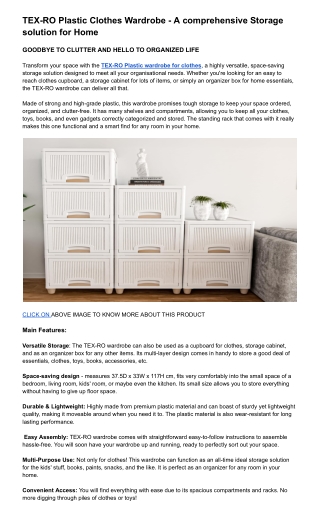 TEX-RO Plastic Clothes Wardrobe - A comprehensive Storage solution for Home