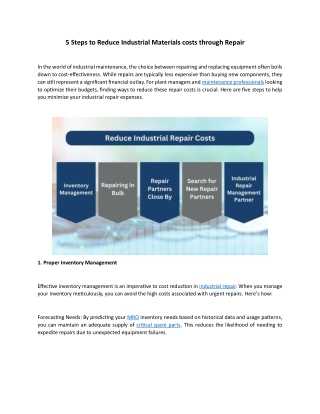 5 Steps to Reduce Industrial Materials costs through Repair