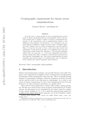cryptographic requirements for chaotic secure