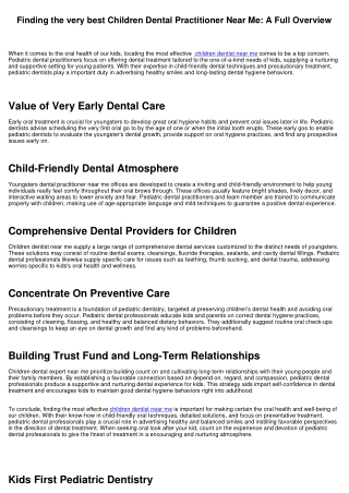 Discovering the most effective Kid Dental Practitioner Near Me: A Total Overview