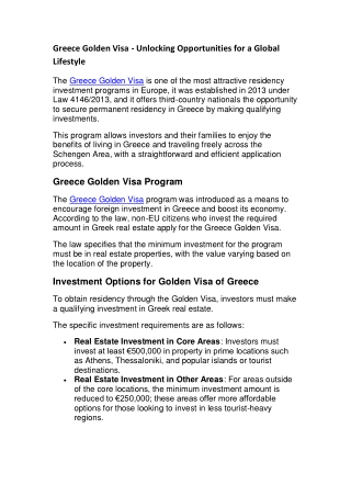 Greece Golden Visa - Unlocking Opportunities for a Global Lifestyle