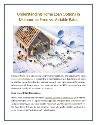 Understanding Home Loan Options in Melbourne Fixed vs Variable Rates