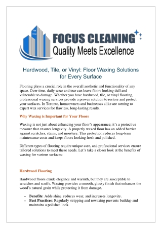 hardwood tile or vinyl floor waxing solutions