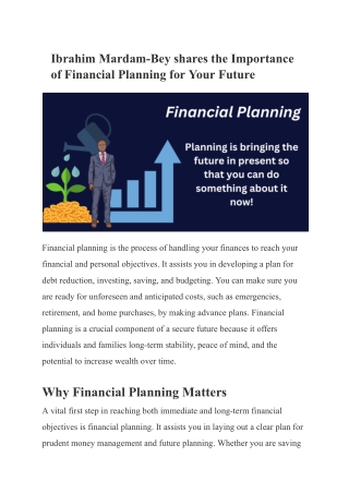 Ibrahim Mardam-Bey The Key to Future Financial Security
