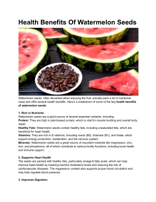 Health Benefits Of Watermelon Seeds
