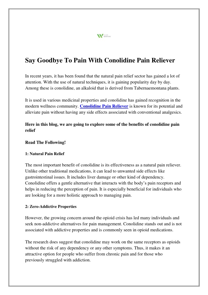 say goodbye to pain with conolidine pain reliever