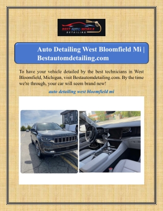 Auto Detailing West Bloomfield Mi | Bestautomdetailing.com