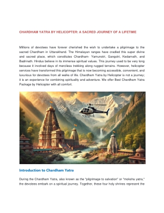 Chardham Yatra by Helicopter: A Sacred Journey of a Lifetime