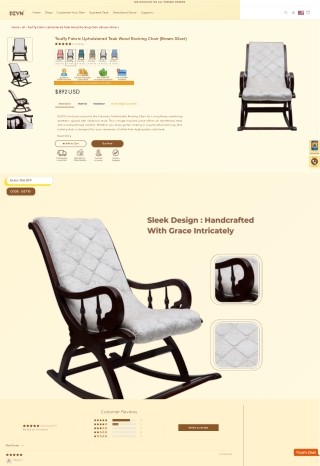 Touffy Fabric Upholstered Teak Wood Rocking Chair