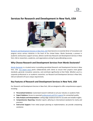 Services for Research and Development in New York, USA