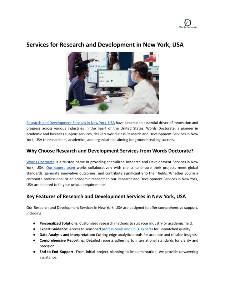 services for research and development in new york