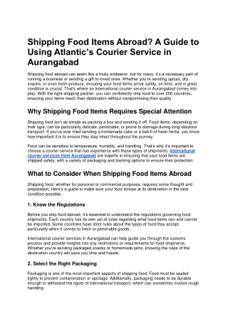 Shipping Food Items Abroad? A Guide to Using Atlantic’s Courier Service in Auran