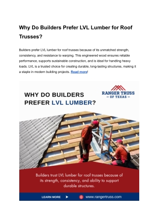 Why Do Builders Prefer LVL Lumber for Roof Trusses?