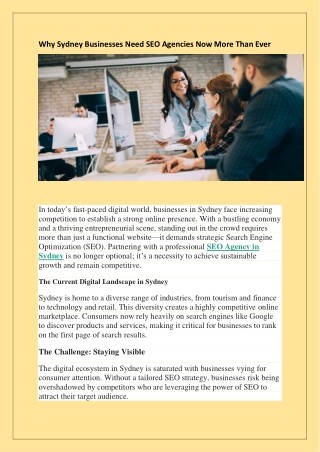 Why Sydney Businesses Need SEO Agencies Now More Than Ever